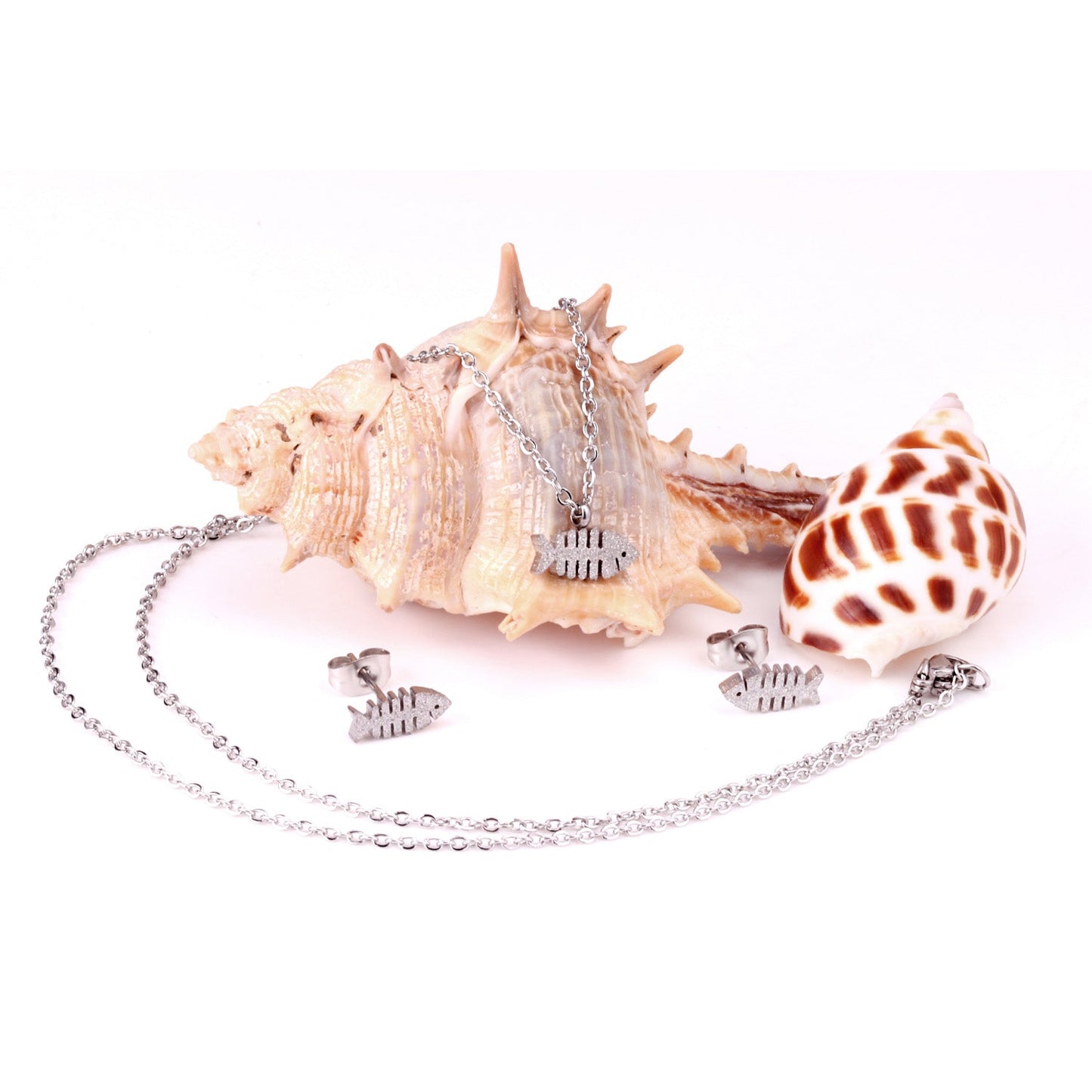 Steel/Gold Cut Smooth & Frosted Jewelry Set without Diamonds