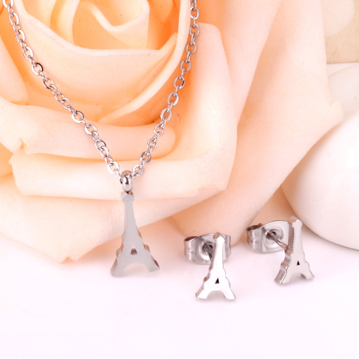 Steel/Gold Cut Smooth/Frosted Jewelry Set with/without Diamonds