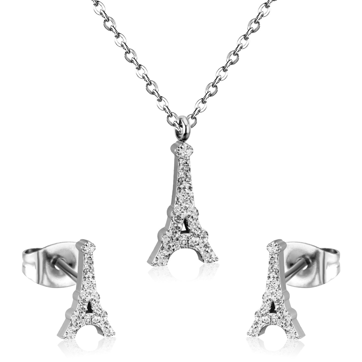 Steel/Gold Cut Smooth/Frosted Jewelry Set with/without Diamonds
