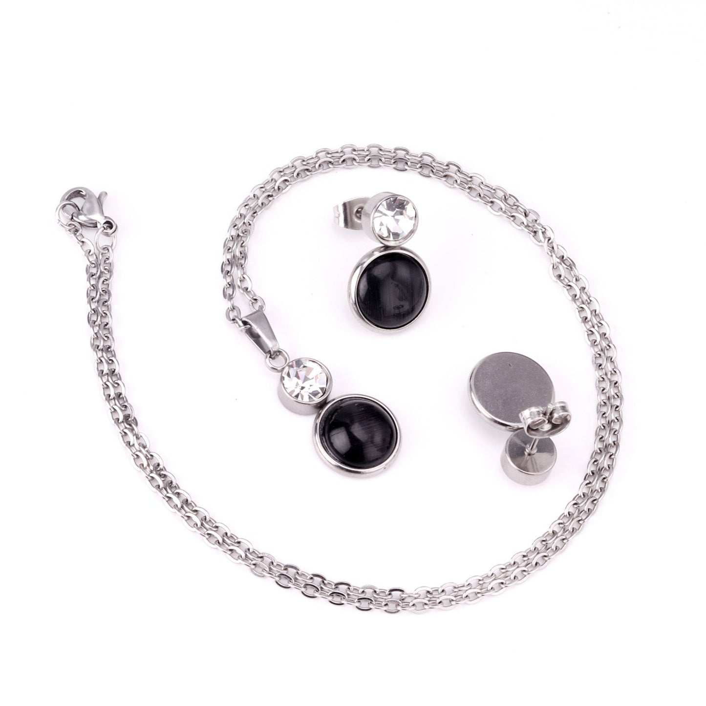 Crystal Opals Stainless Steel Necklaces Earrings Jewellery Sets Dubai Indian Wedding Jewelry Sets For Women Girls