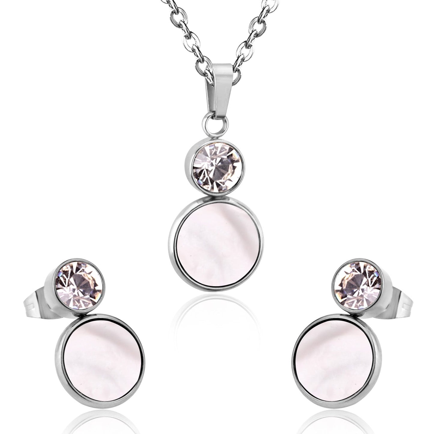 Crystal Opals Stainless Steel Necklaces Earrings Jewellery Sets Dubai Indian Wedding Jewelry Sets For Women Girls