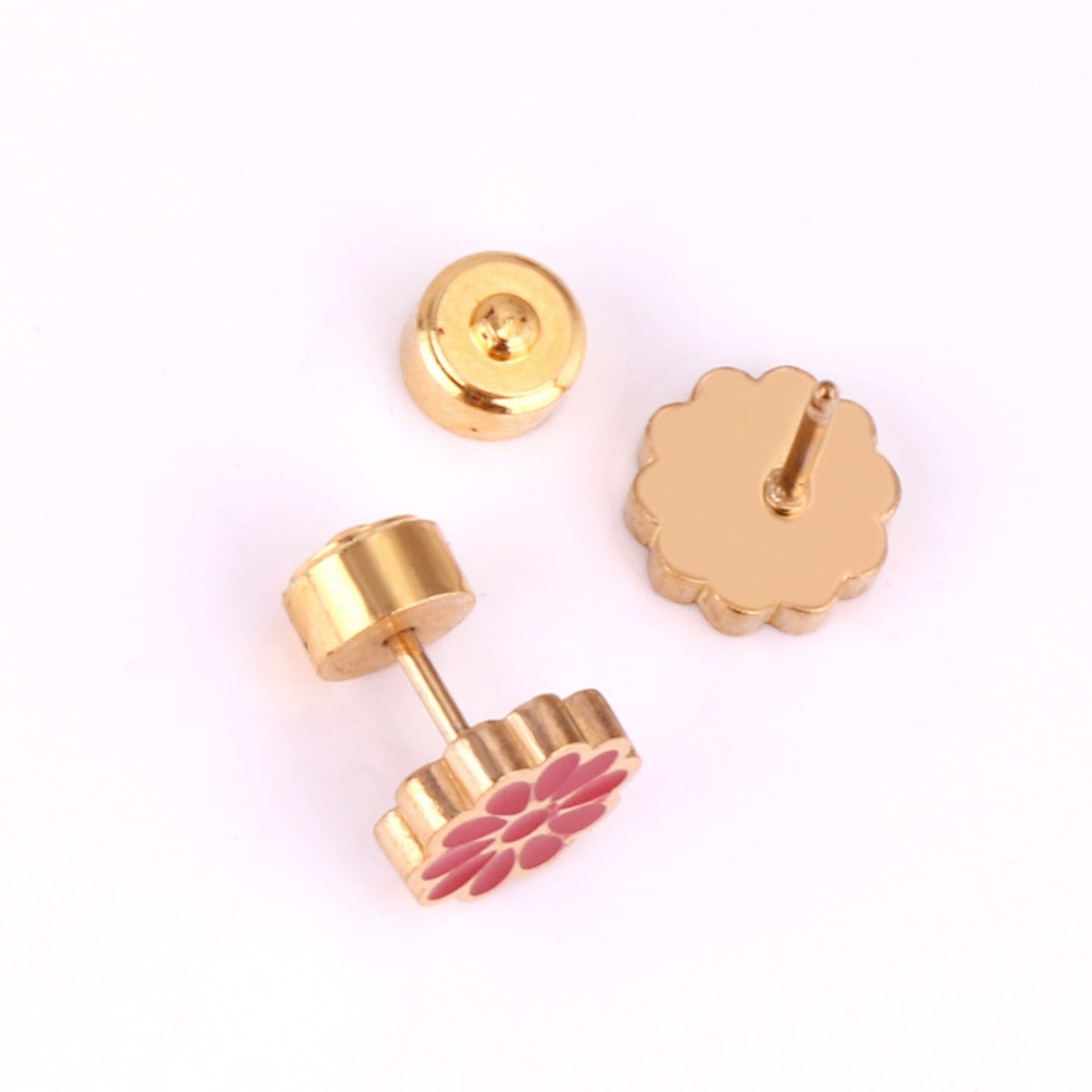 12 pairs 9mm Steel/Golden Flower Colorful/Dark Red Pat Plug Earrings