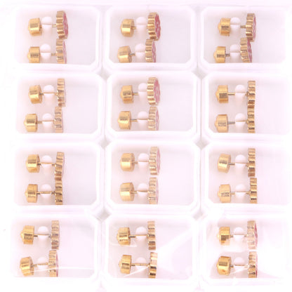12 pairs 9mm Steel/Golden Flower Colorful/Dark Red Pat Plug Earrings