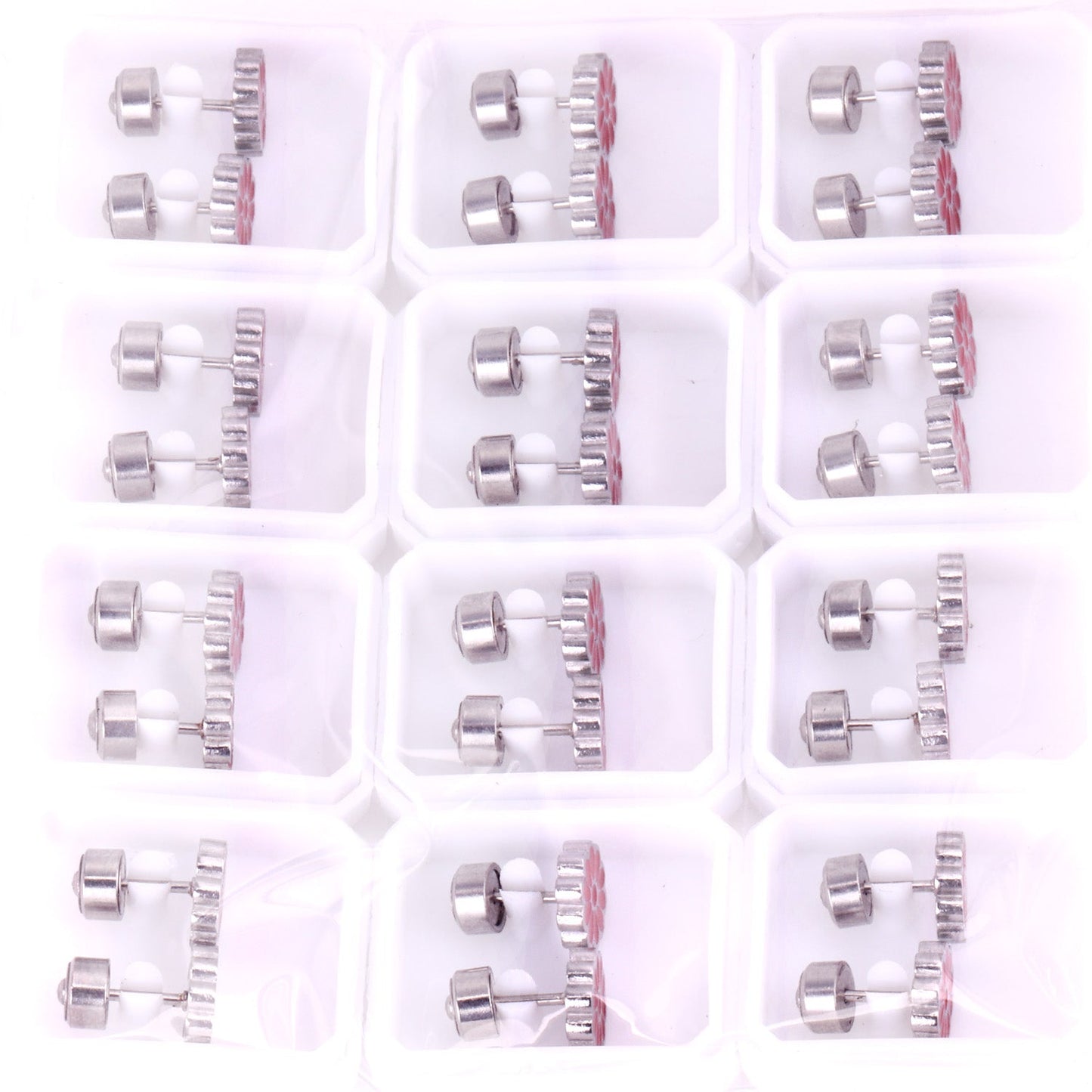 12 pairs 9mm Steel/Golden Flower Colorful/Dark Red Pat Plug Earrings