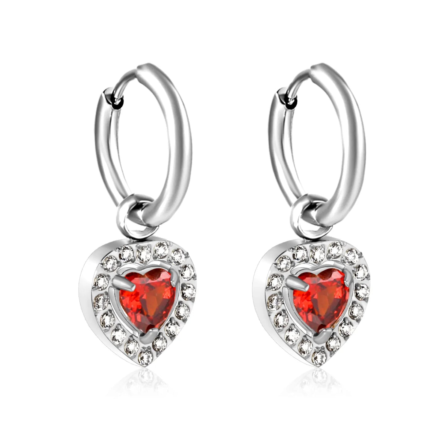 18K Gold Plated Red/Pink/Green/White Heart Gem Huggie Earrings for Wholesale Bulk Order MOQ 12