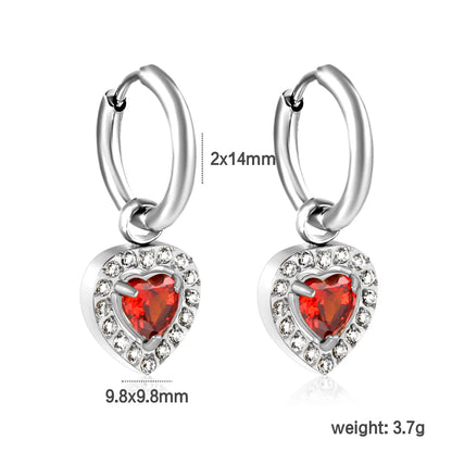 18K Gold Plated Red/Pink/Green/White Heart Gem Huggie Earrings for Wholesale Bulk Order MOQ 12