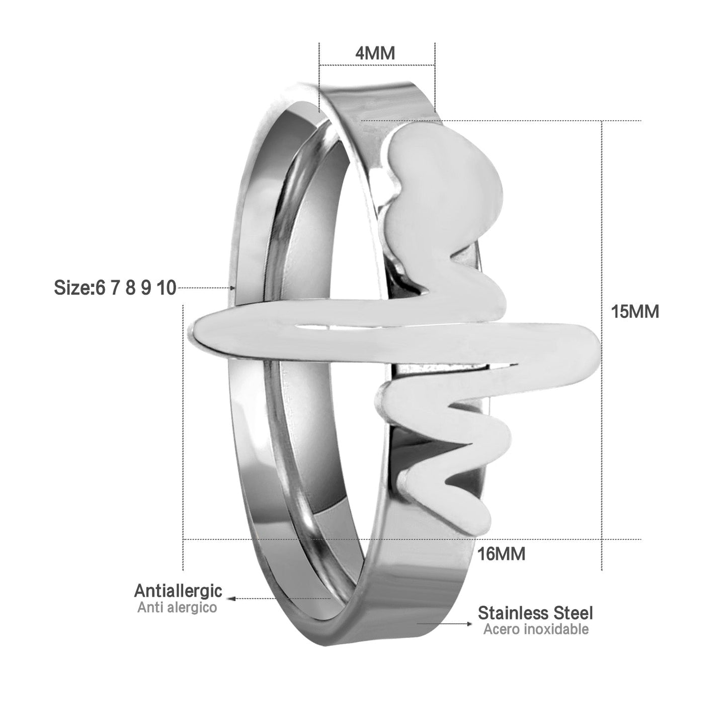 Ring Fashion Simple Personalized Open Finger Ring EKG Stainless Steel Ins Joint Ring Set