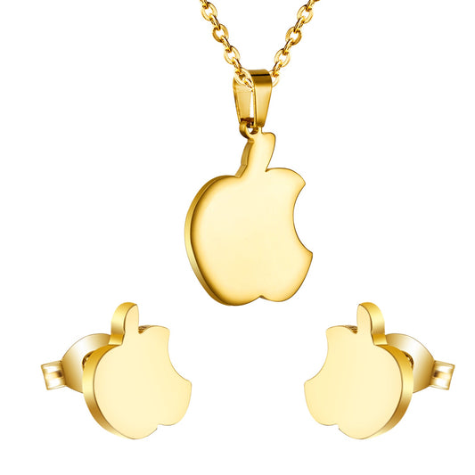 Set of jewels in gold/steel with a smooth surface of an apple with a bite.