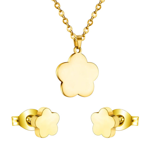 Gold/steel color glossy cut jewelry set of a big flower without diamonds