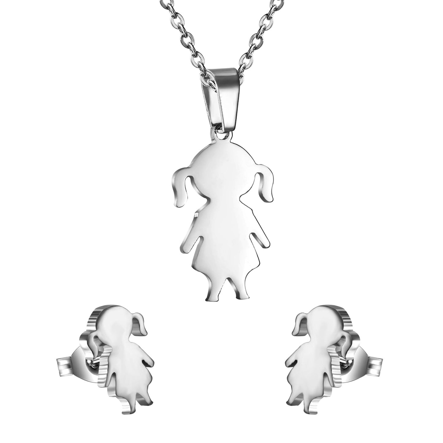 Gold/Steel Little Girl's Human Cut Jewelry Set without Diamonds
