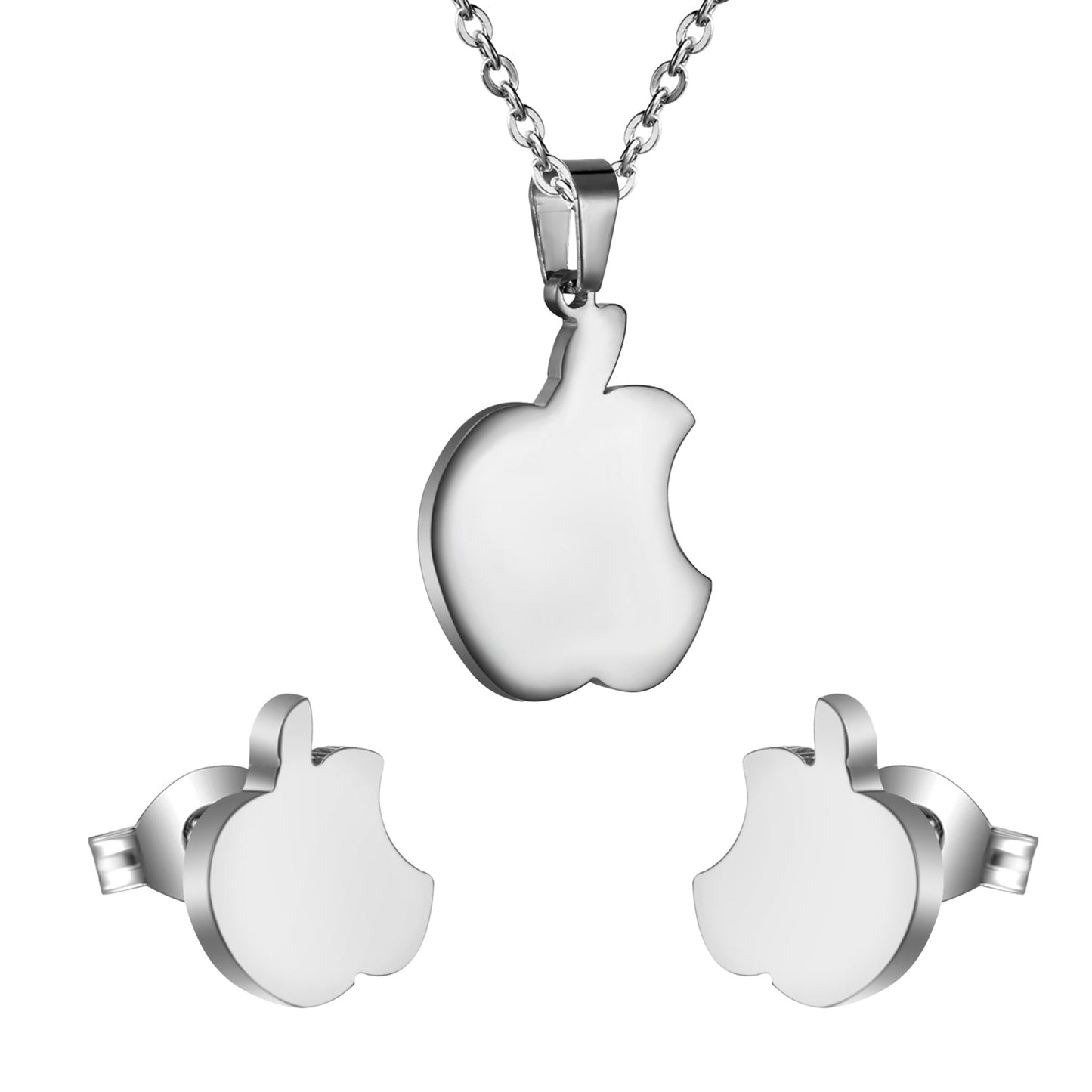 Set of jewels in gold/steel with a smooth surface of an apple with a bite.