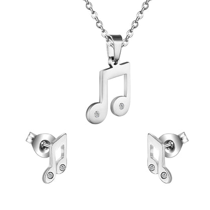 Trendy Music Crystal Jewelry Stainless Steel Chain Necklaces Earrings Sets For Women Indian Jewellry parures bijoux