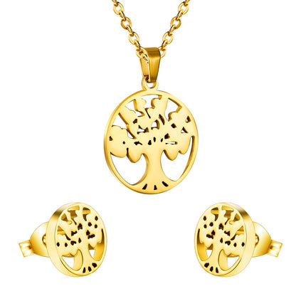Gold/steel set of hollowed out tree shapes surrounded by circles