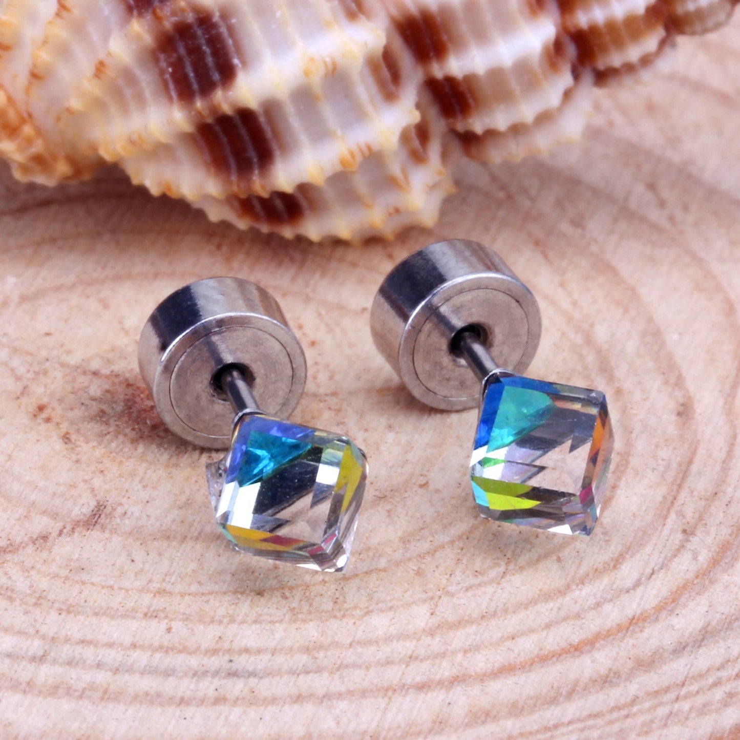 5mm Steel Mixed Color & Red & Lake Blue Tap Plug Earrings