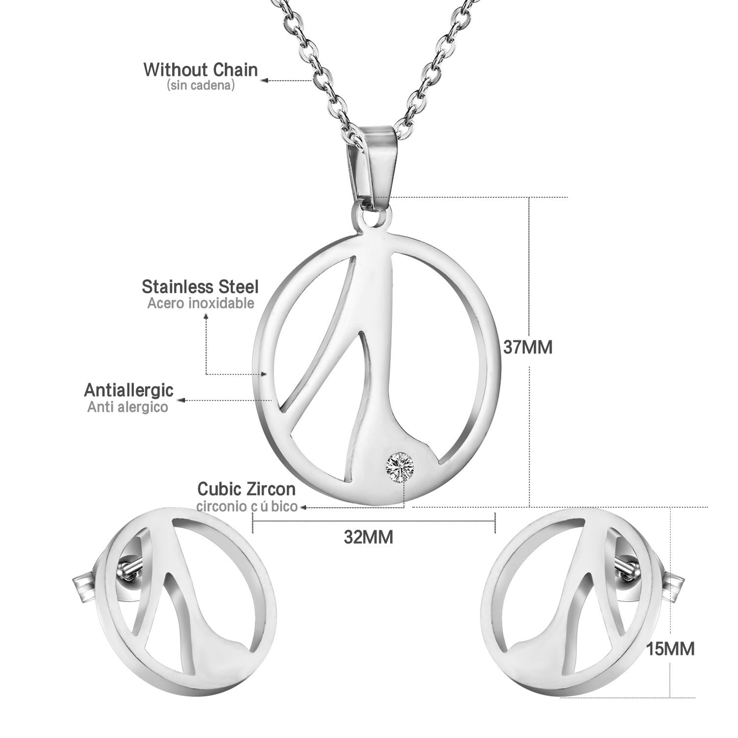 Steel/gold cut jewelry set with diamonds minimalist