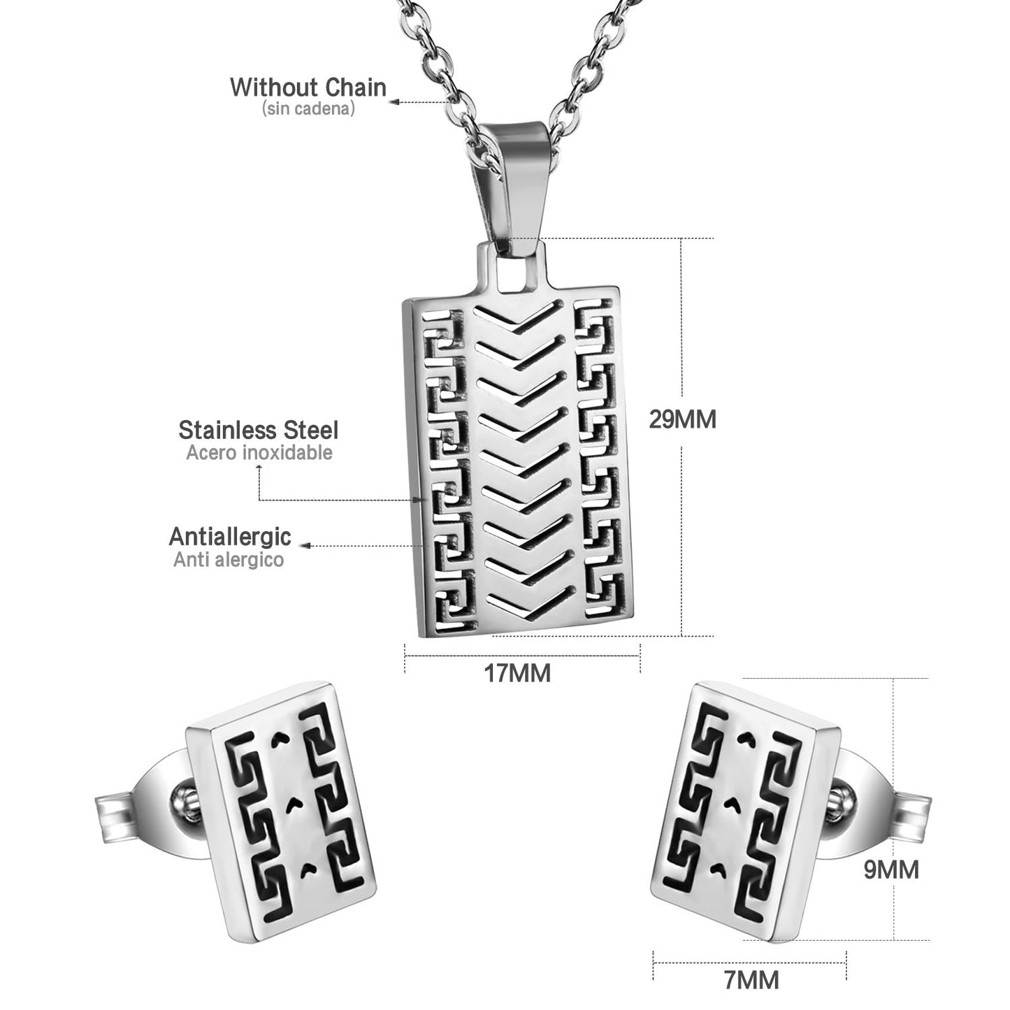 Gold/steel colored jewelry set without diamonds with cut-out smooth surfaces and corroded voids on the outside