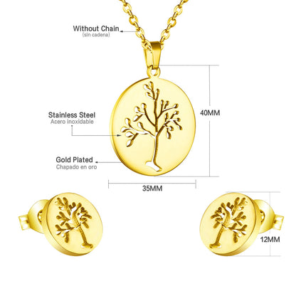 Gold/steel jewelry set with a beautiful tree look realized by cutting process
