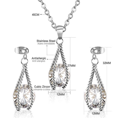 Steel/Gold Simple with Oversized Diamond Pendant Jewelry Set