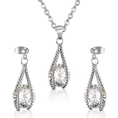 Steel/Gold Simple with Oversized Diamond Pendant Jewelry Set