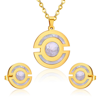 Gold Round Pendant with Two Xichang Scalloped Sticky Shells Jewelry Set