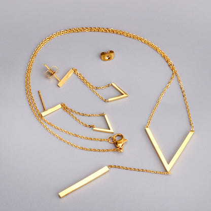 Steel/Gold/Rose Gold Glossy V-Shape Jewelry Set