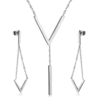 Steel/Gold/Rose Gold Glossy V-Shape Jewelry Set