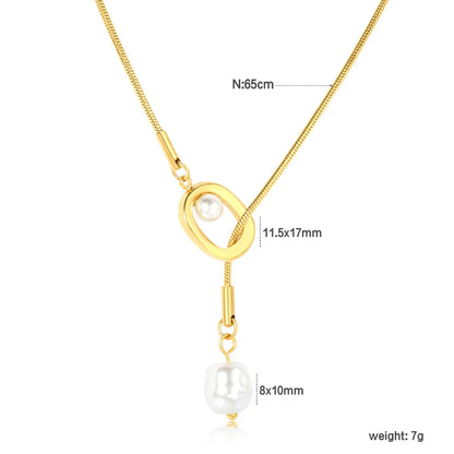 ✨ 18k gold plated 65cm/46+5cm Pearls Stainless Steel Necklaces Wholesale (12+ Pieces) | Hypoallergenic & Tarnish-Free 🌍 | Trendy Pendants & Chains