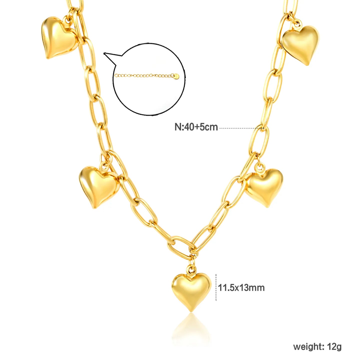 ✨ 18k gold plated 11.5*13mm 5 heart pendants Stainless Steel Necklaces Wholesale (12+ Pieces) | Hypoallergenic & Tarnish-Free 🌍 | Trendy Pendants & Chains