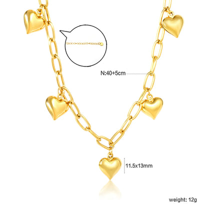 ✨ 18k gold plated 11.5*13mm 5 heart pendants Stainless Steel Necklaces Wholesale (12+ Pieces) | Hypoallergenic & Tarnish-Free 🌍 | Trendy Pendants & Chains