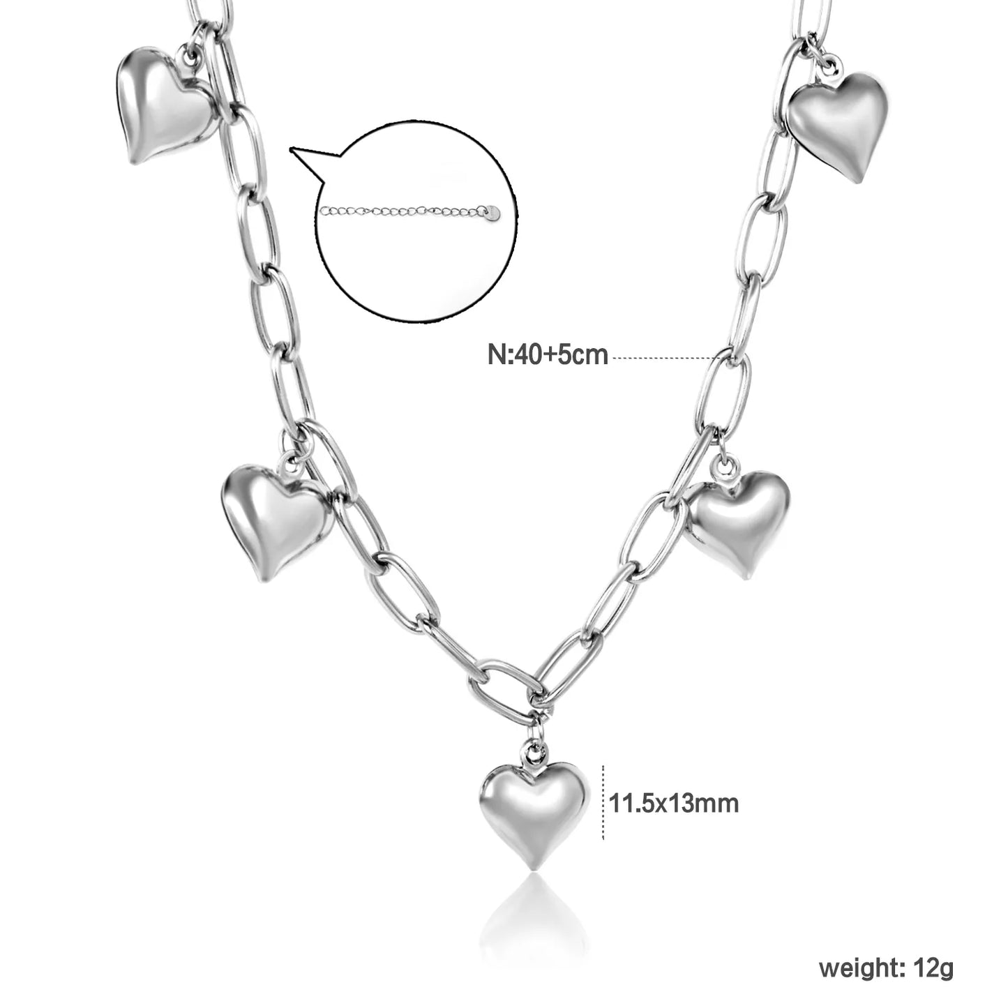 ✨ 18k gold plated 11.5*13mm 5 heart pendants Stainless Steel Necklaces Wholesale (12+ Pieces) | Hypoallergenic & Tarnish-Free 🌍 | Trendy Pendants & Chains