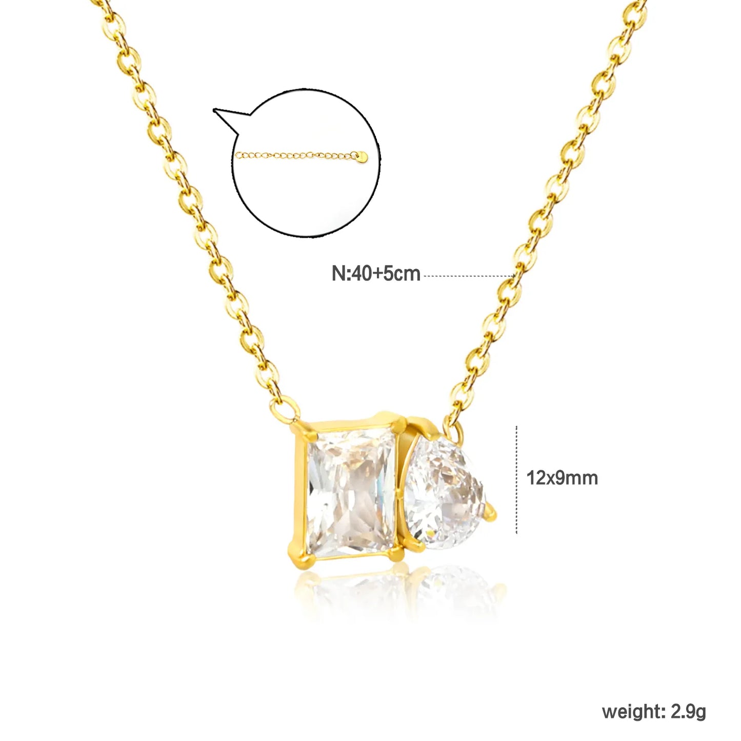 ✨ 18K Gold Plated 40/45+5cm Zircon With Love Shape Necklace Wholesale (MOQ 12+) | Stainless Steel Hypoallergenic 🌍 | Dainty Chain & Charm Bracelets