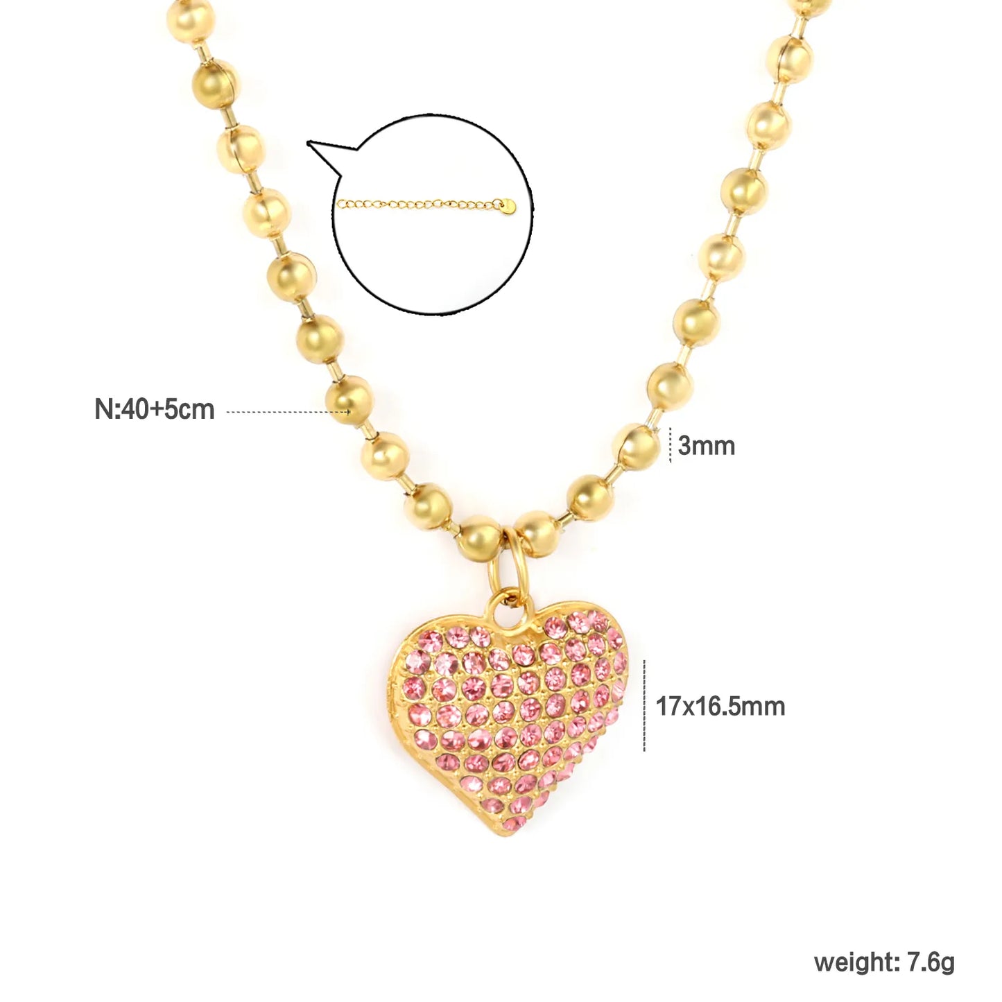 ✨ 18K Gold Plated 40/45+5cm Zircon With Love Shape Necklace Wholesale (MOQ 12+) | Stainless Steel Hypoallergenic 🌍 | Dainty Chain & Charm Bracelets