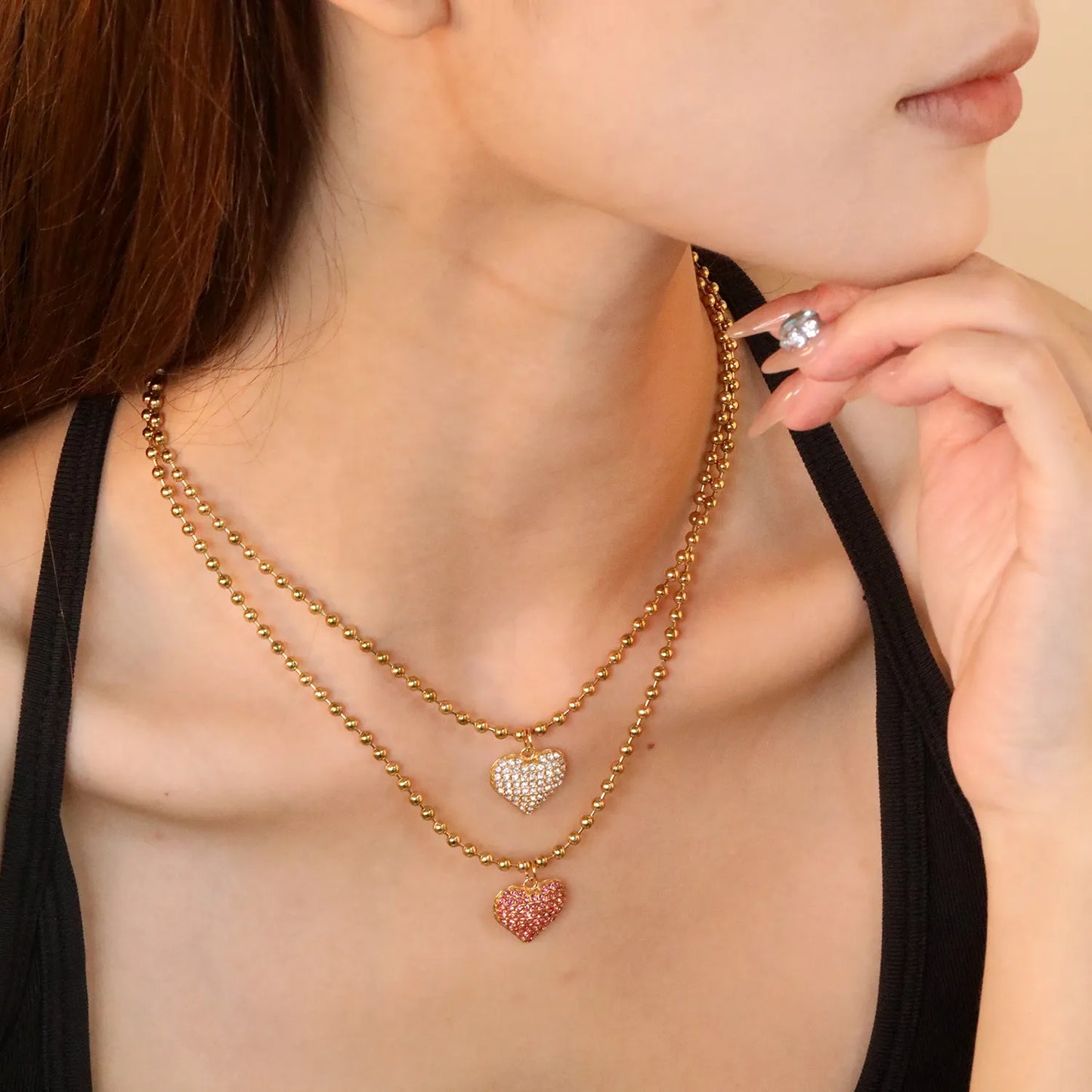 ✨ 18K Gold Plated 40/45+5cm Zircon With Love Shape Necklace Wholesale (MOQ 12+) | Stainless Steel Hypoallergenic 🌍 | Dainty Chain & Charm Bracelets