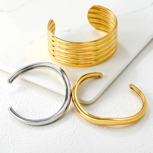 ✨⚡ Wholesale 7.5mm Width 59mm ID Bangle | Steel/Gold Stainless Steel | Minimalist Bracelet