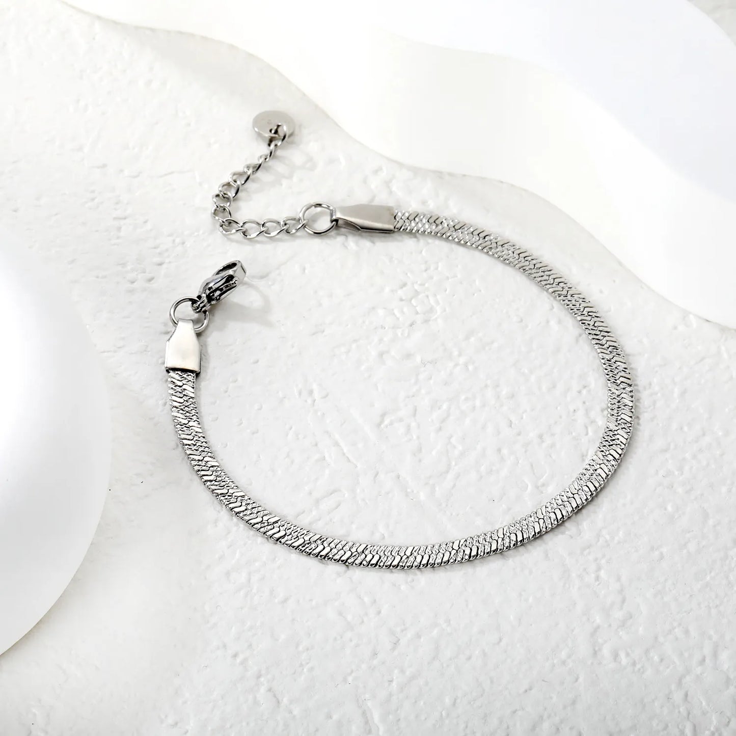 Wholesale Textured Herringbone Snake Chain Bracelet | Stainless Steel Flat Chain Bracelet in Gold or Silver