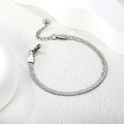 Wholesale Textured Herringbone Snake Chain Bracelet | Stainless Steel Flat Chain Bracelet in Gold or Silver