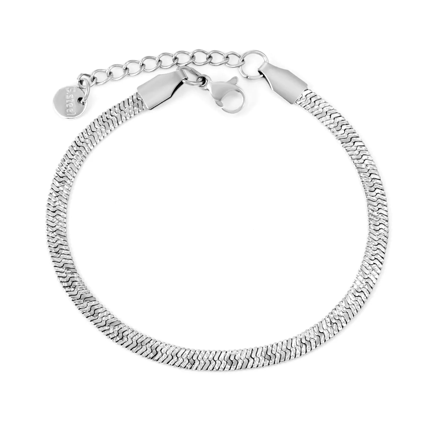 Wholesale Textured Herringbone Snake Chain Bracelet | Stainless Steel Flat Chain Bracelet in Gold or Silver