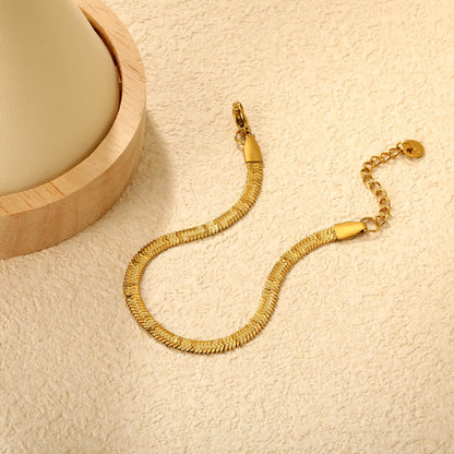 Wholesale Textured Herringbone Chain Bracelet in Gold Stainless Steel | Flat Snake Link Bracelet | Minimalist Jewelry