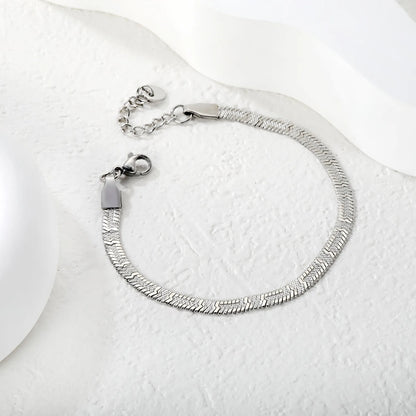 Wholesale Textured Herringbone Chain Bracelet in Gold Stainless Steel | Flat Snake Link Bracelet | Minimalist Jewelry