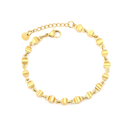 Wholesale Brushed Disc Link Chain Bracelet | Gold-plated Stainless Steel Minimal Bracelet for Bulk Order