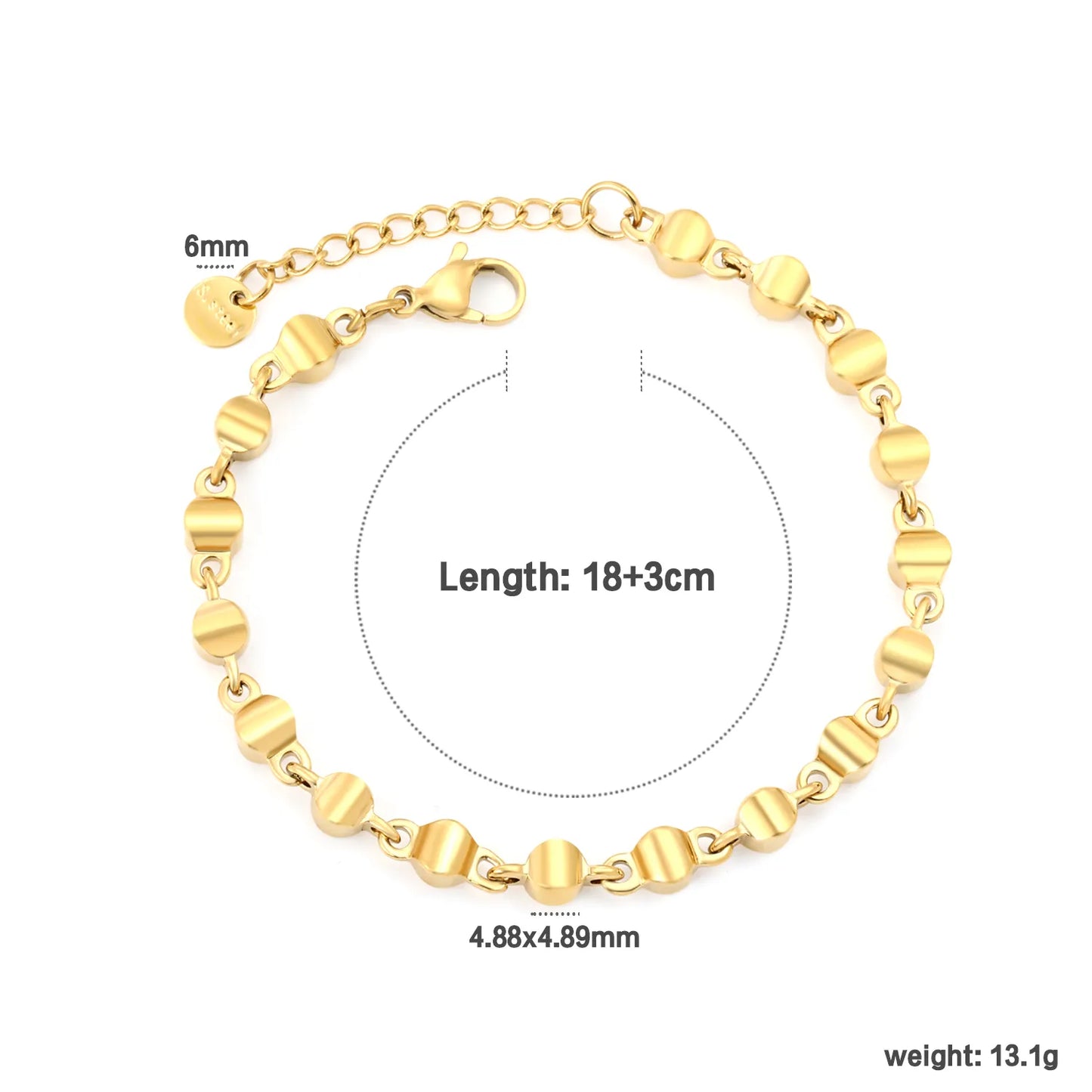 Wholesale Brushed Disc Link Chain Bracelet | Gold-plated Stainless Steel Minimal Bracelet for Bulk Order