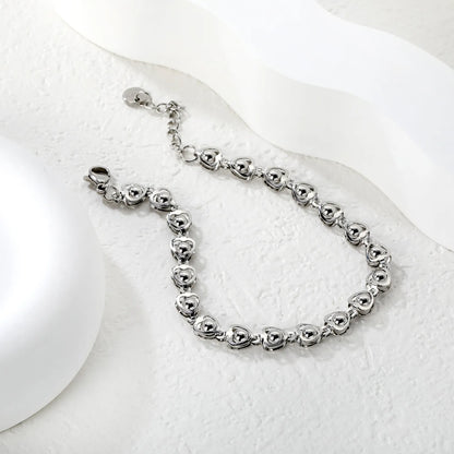 Wholesale Heart-Inspired Beaded Link Chain Bracelet | Gold-plated Stainless Steel Adjustable Bracelet