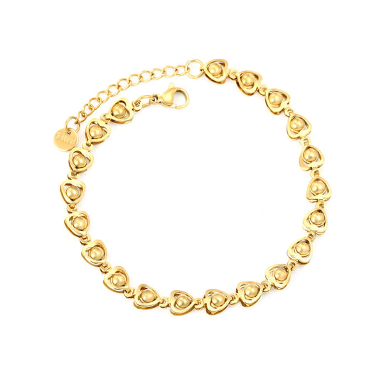 Wholesale Heart-Inspired Beaded Link Chain Bracelet | Gold-plated Stainless Steel Adjustable Bracelet
