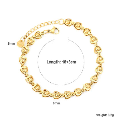 Wholesale Heart-Inspired Beaded Link Chain Bracelet | Gold-plated Stainless Steel Adjustable Bracelet