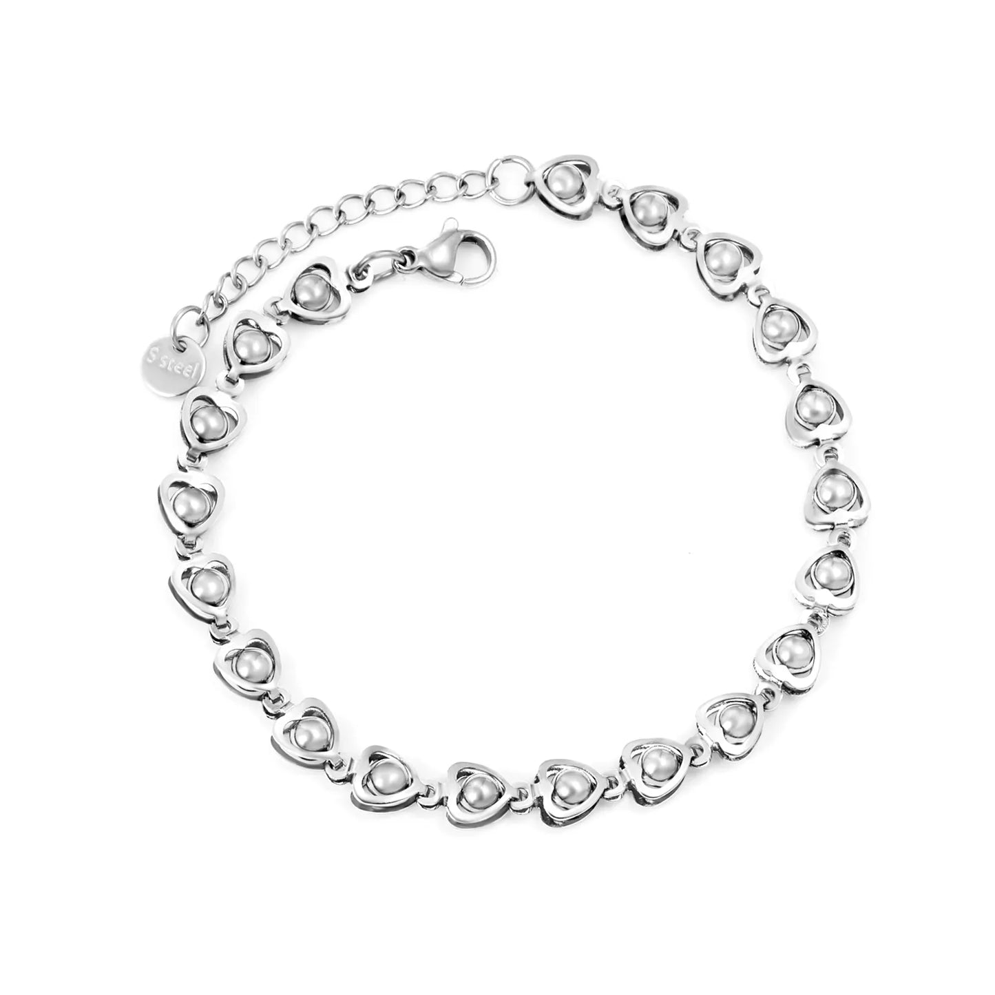 Wholesale Heart-Inspired Beaded Link Chain Bracelet | Gold-plated Stainless Steel Adjustable Bracelet