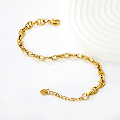 Wholesale Geometric Oval Link Chain Bracelet | Gold-Plated Stainless Steel Fashion Bracelet
