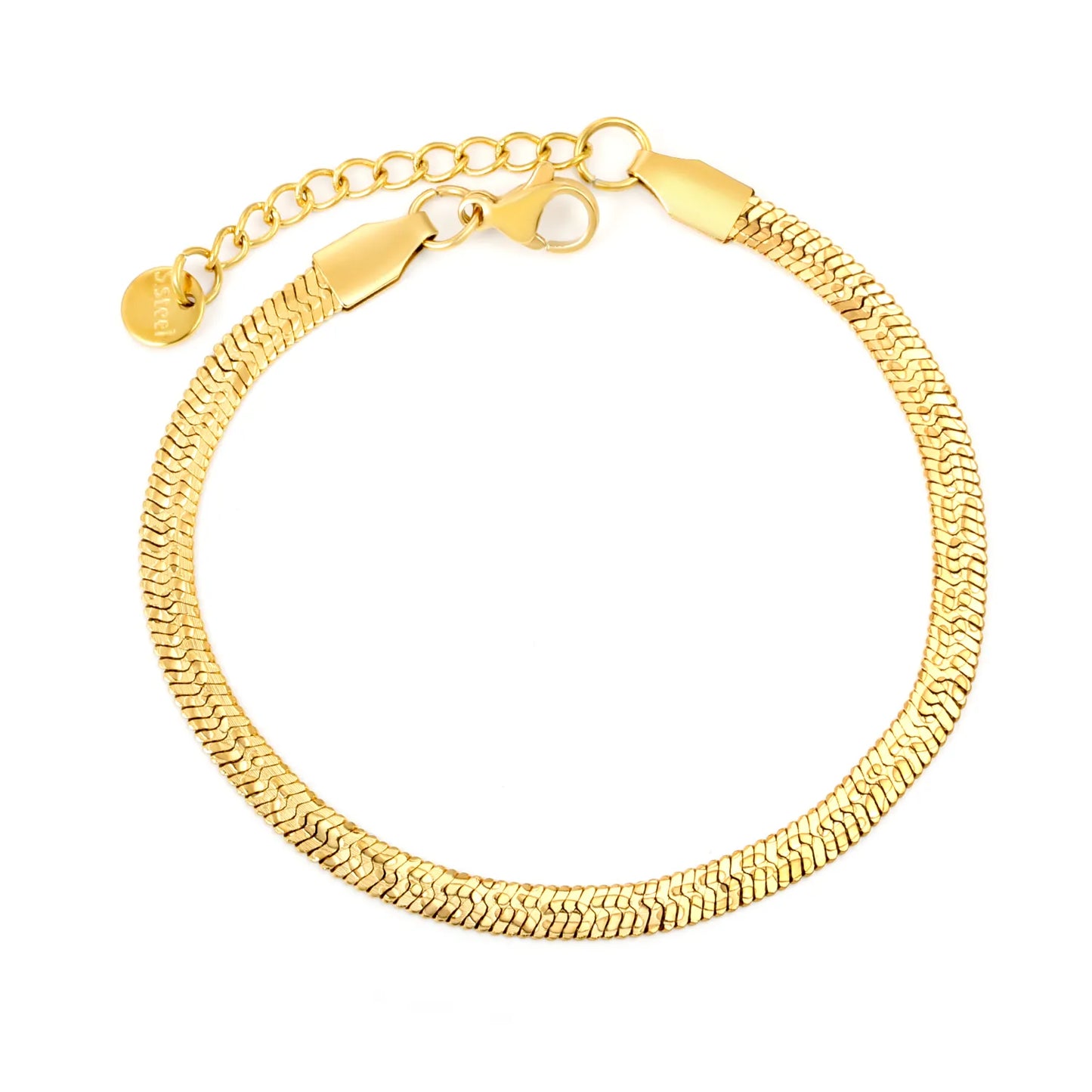 Wholesale 4.0 Herringbone Chain Bracelet in Stainless Steel | Gold & Silver Finish Available | Flat Snake Link Minimal Bracelet