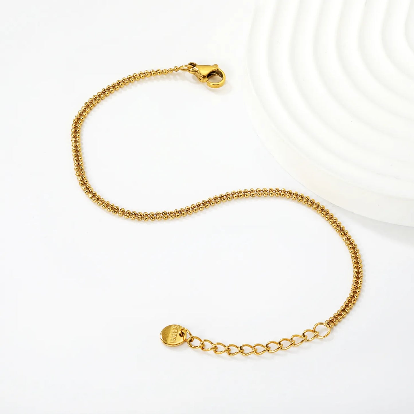 Wholesale Double Beaded Chain Bracelet in Gold Stainless Steel | Minimal Layering Bracelet for Bulk Order