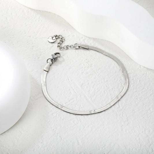 Wholesale Stainless Steel Minimal Flat Link Bracelet 3.0 Herringbone Chain Bracelet  | Gold & Silver Color