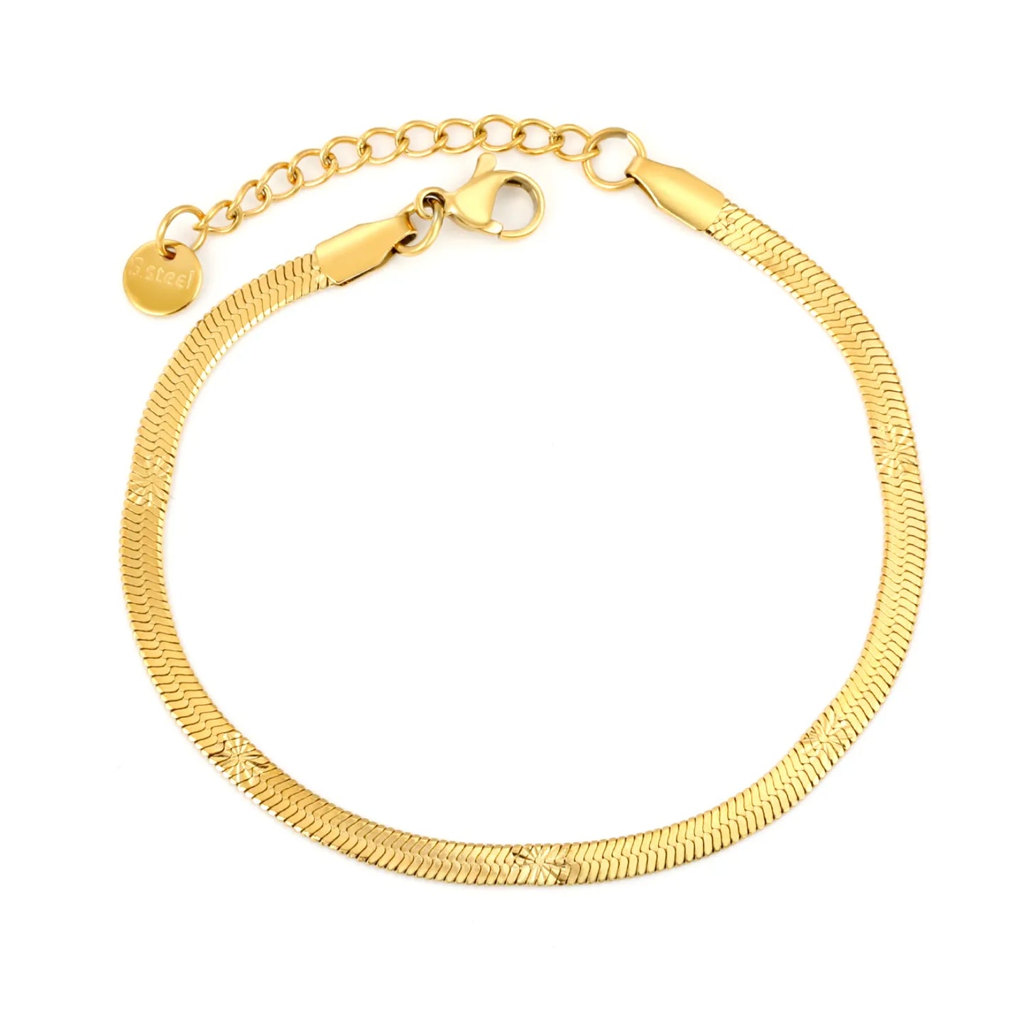 Wholesale Stainless Steel Minimal Flat Link Bracelet 3.0 Herringbone Chain Bracelet  | Gold & Silver Color